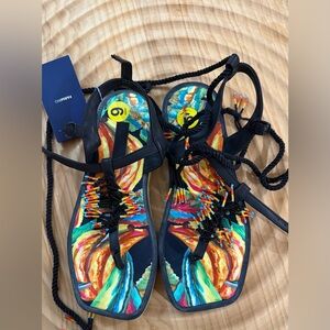 FARM Rio Multicolor Beaded Tie-Strap Sandals